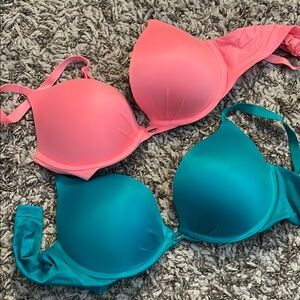 Victorias Secret families plunge demi- Pink and Teal Padded Bras